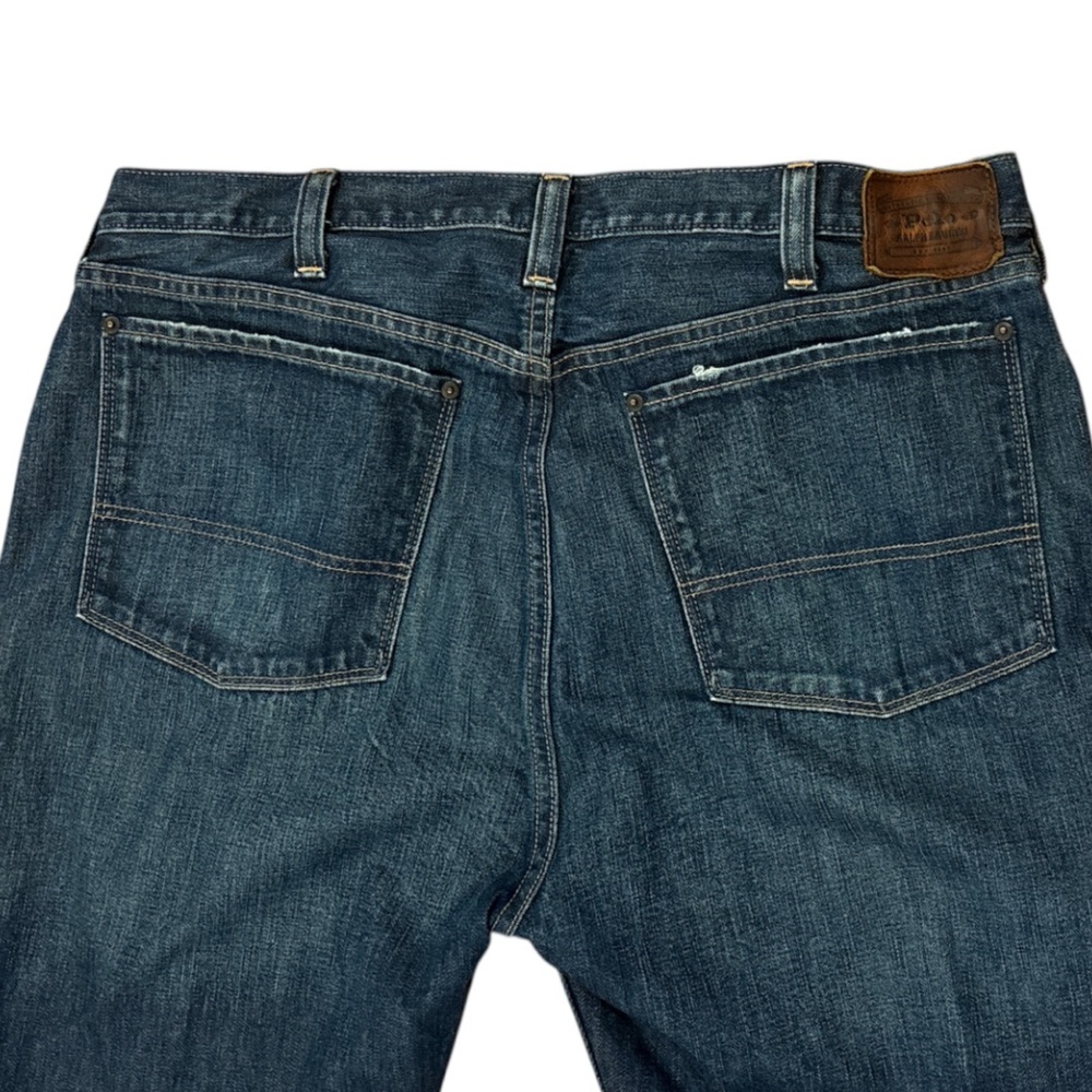 VTG POLO RALPH LAUREN DARK BLUE DISTRESSED BOOTCUT JEANS WESTERN COWBOY SZ 38W - Picture 4 of 6